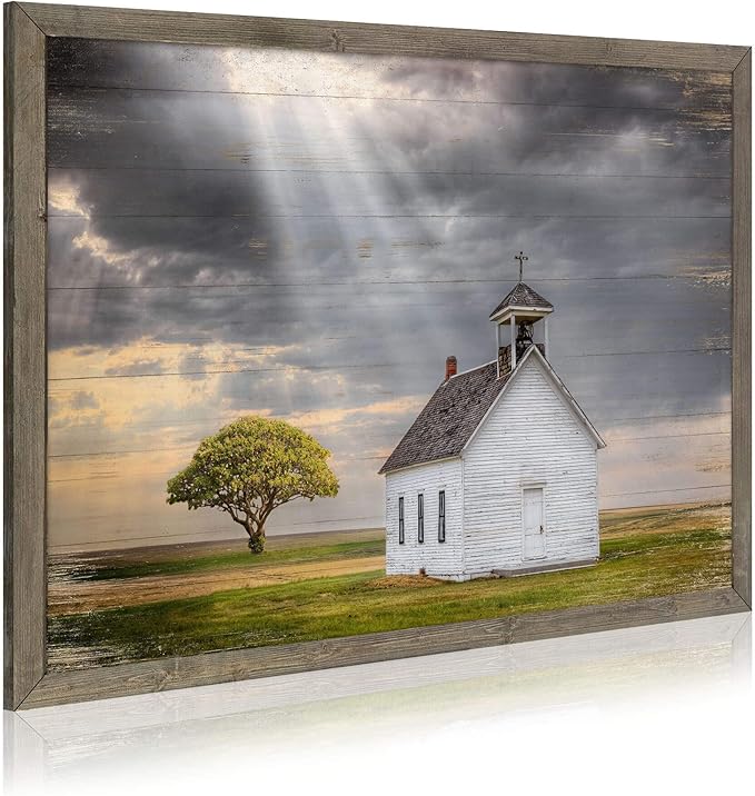 Beautiful Scene Wooden Art Framed: Little House under the Sun Wood Artwork by WALLSUPDECOR