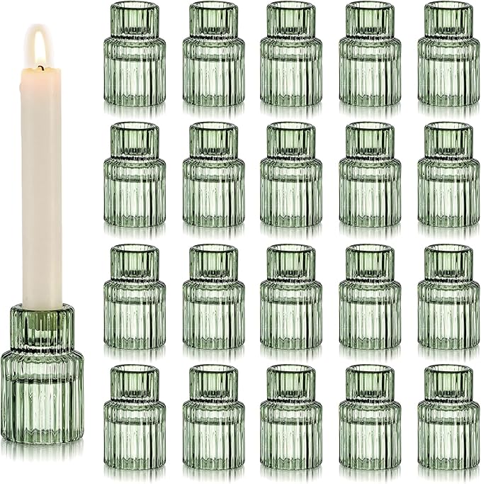 Hewory Glass Taper Candle Holders: 20 PCS Green Vintage Candle Holder by Hewory