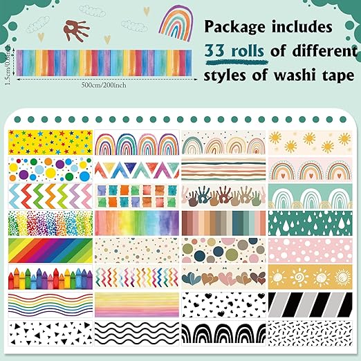 TaoBary 33 Rolls Holiday Plaid Washi Tape, 15 mm Seasonal Washi Tape Set - Image 2