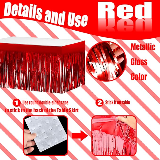 4 Pack 29x108 Inch Metallic Foil Fringe Tinsel Table Skirts - Image 3