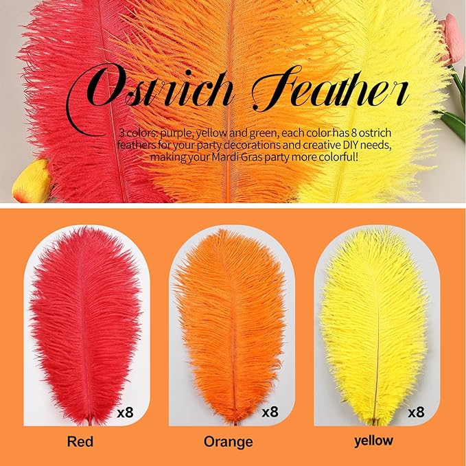 THARAHT Red Orange Yellow Ostrich Feathers 24pcs Natural Bulk 8-10Inch 20cm-25cm - Image 4