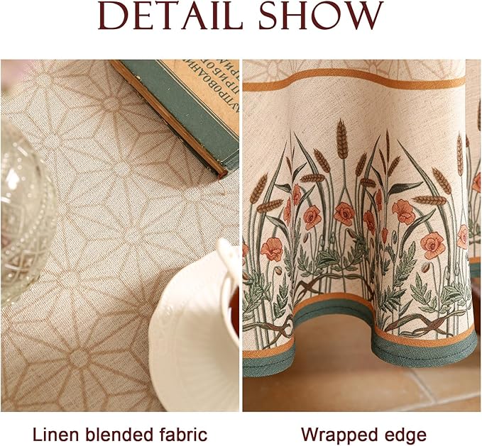 patdrea Designer Vintage Linen Round Table Cloth, Anti-Wrinkle Breathable - Image 4