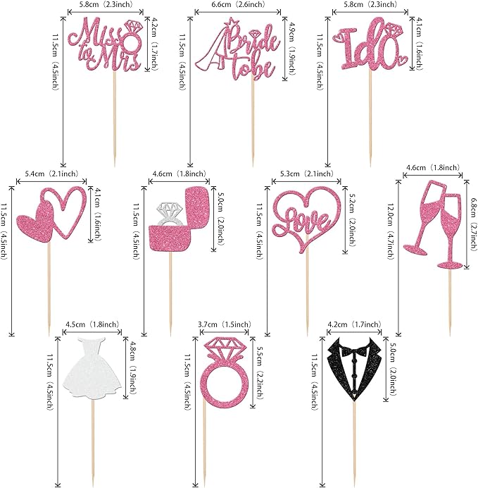 30 PCS Bride to Be Cupcake Toppers Glitter Miss to Mrs I Do Love Heart Ring - Image 2