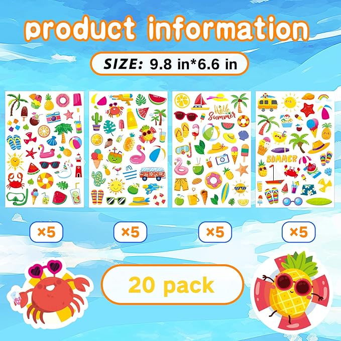 Summer Pool Beach Adhesive Stickers Luau Hawaii Sun Stickers 700 Count - Image 4