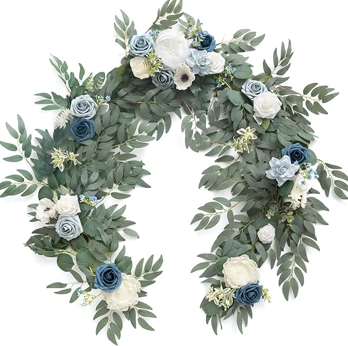 Ling's Moment Flower Garland - 6FT Eucalyptus & Rose - Sweetheart Table Decor by LingsMoment