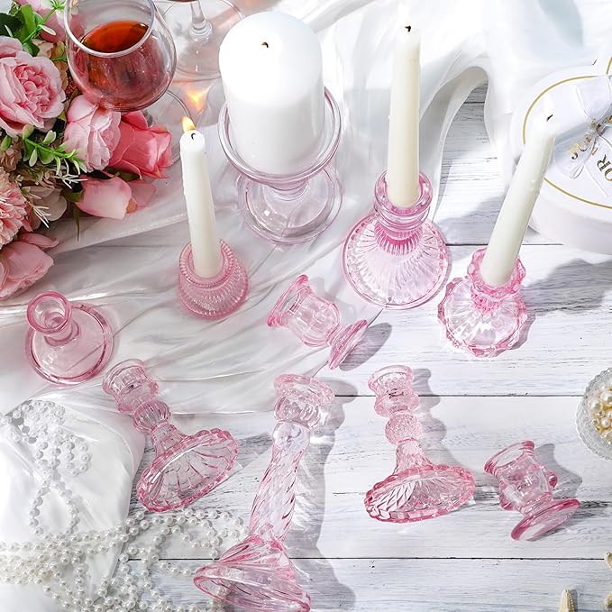 Mumufy 10 Pcs Glass Crystal Taper Candle Holders Clear Glass Candlestick Holder - Image 4
