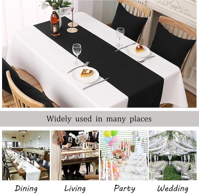 DUALIFE Jet Black Table Runner 14x72 inch Solid Color Thick Polyester - Image 7