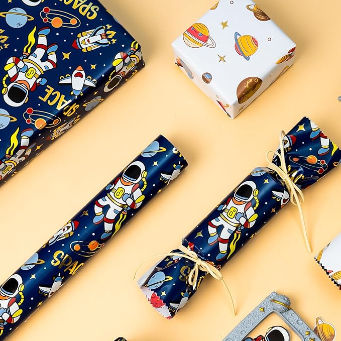 Yarcony Space Wrapping Paper Roll, Birthday Wrapping Paper - Image 7