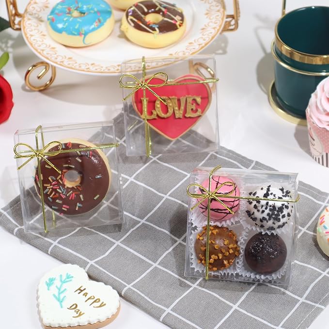 RomanticBaking 3¼"x3¼x1½50PCS Full Clear Cookie Boxes Soap Boxes Chocolate - Image 4