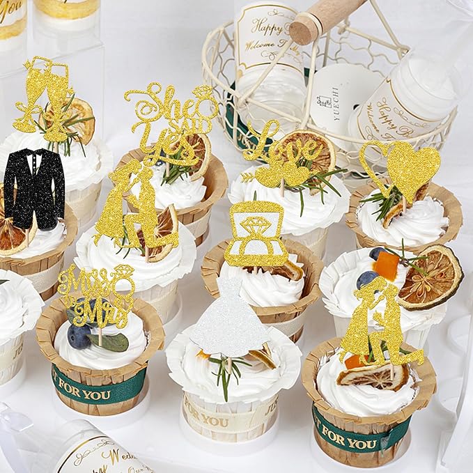 30 Pack Bride to be Cupcake Toppers Glitter Diamond Ring I Do Love Cupcake - Image 3