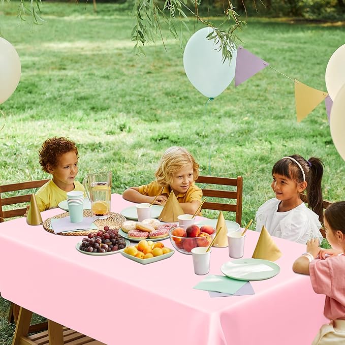 QZYL 12 PCS Pink Table Cloth Rectangle, Plastic Disposable Tablecloths - Image 9