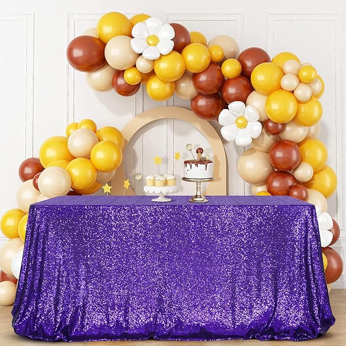 SquarePie Sequin Tablecloth 60 x 102 Inch Purple Sparkly Table Cloth - Image 2
