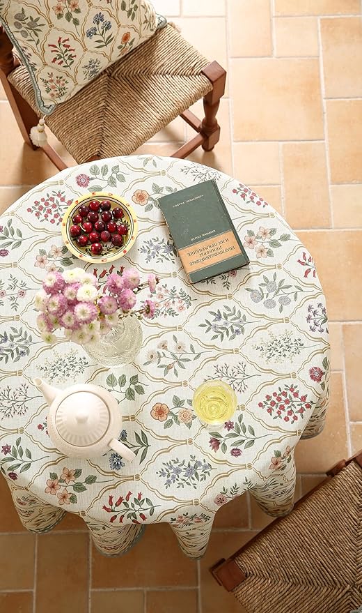 ISAENNE Designer Linen Round Tablecloth, Western Colorful Floral Indoor Table - Image 7