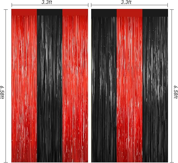2Pack Black Red Backdrop Curtains Party Decor, Door Streamers Photo Booth - Image 2