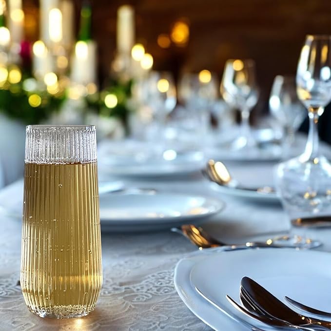 48 Pack Ribbed Origami Ripple Plastic Glasses, 24 9 Ounce Stemless Champagne - Image 6