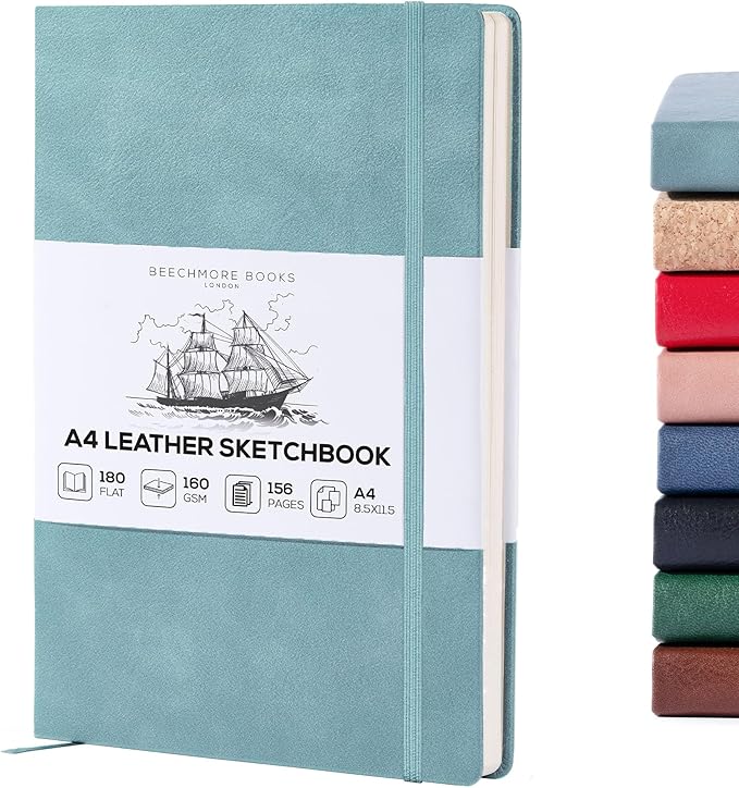 BEECHMORE BOOKS A4 Sketchbook – 8.5x11 Premium Vegan Leather Bound Large Sketch by BeechmoreBooks