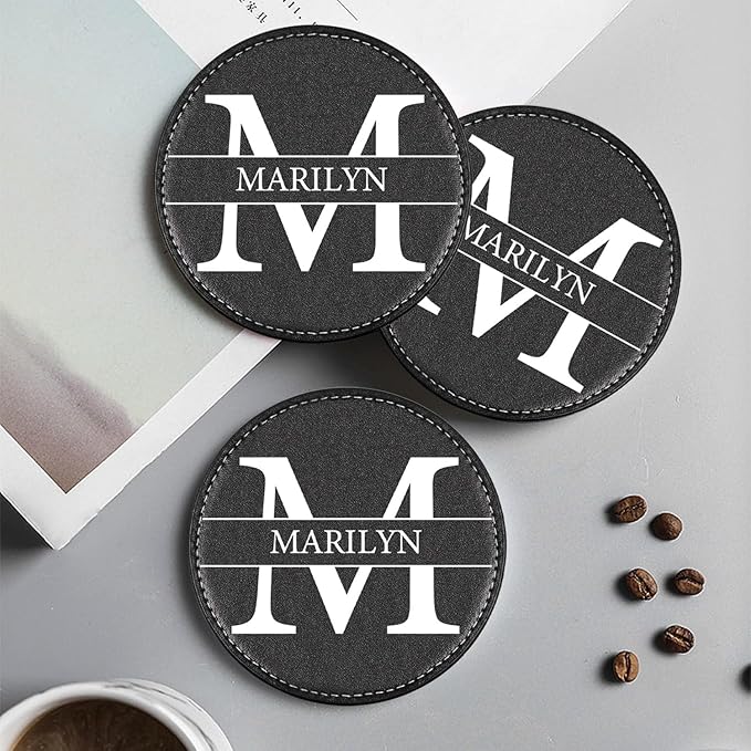 Custom Coasters Set of 6, Personalized Leather Coasters - Image 4