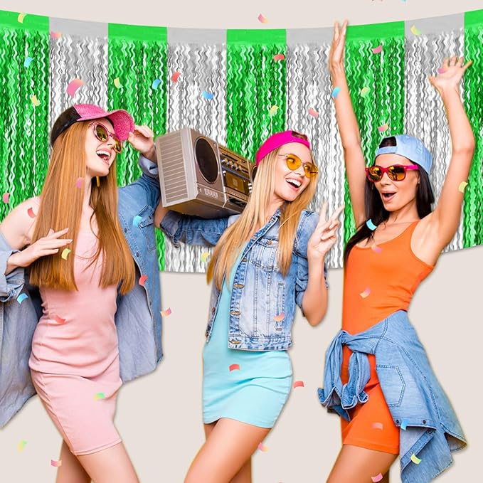 6 Pack 29x108 Inch Silver Green Wave Foil Fringe Table Skirts Metallic Banner - Image 7