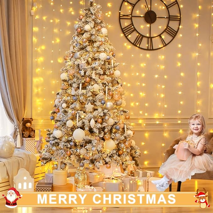 JMEXSUSS 300 LED Remote Control Christmas Curtain Lights, Plug in Fairy Curtain - Image 9