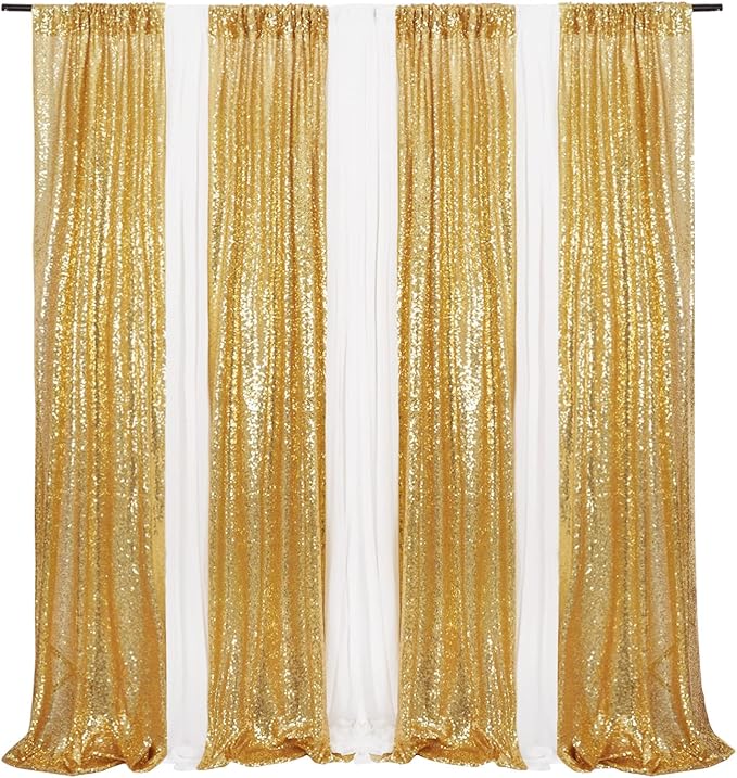 Poise3EHome Gold Sequin Backdrop Curtain 2 Panels 2ft x 8ft Gold Sequin Backdrop - Image 7