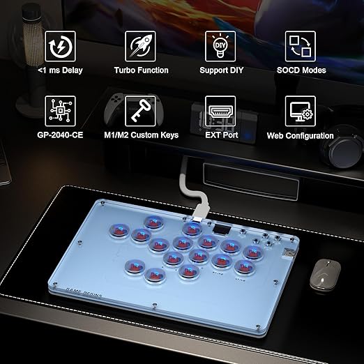 ARCCI Arcade Stick Leverkless Controller 16 Keys, All-Buttom Custom RGB Fight - Image 2