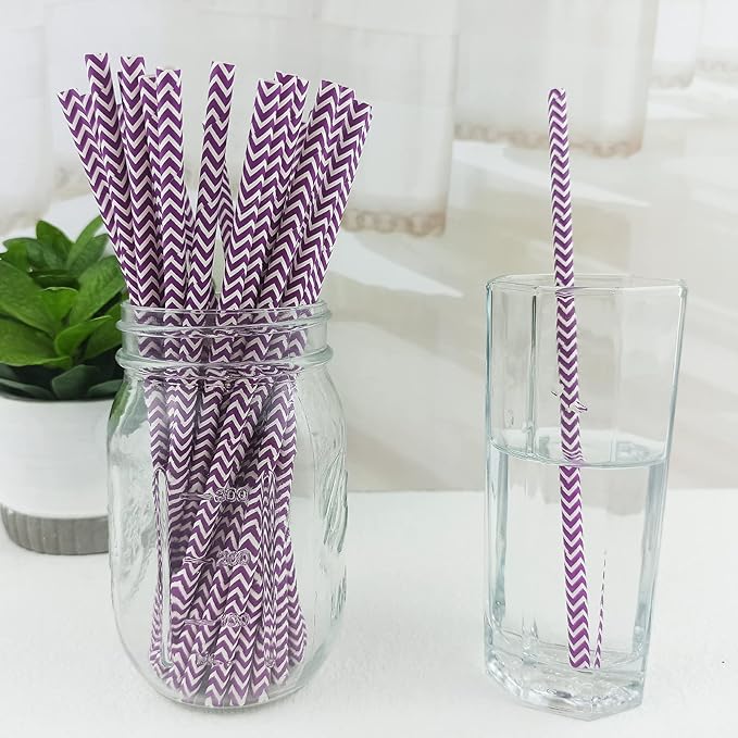 YAOSHENG Premium Disposable Waves Striped Drinking Paper Straws, Pack 100 - Image 2