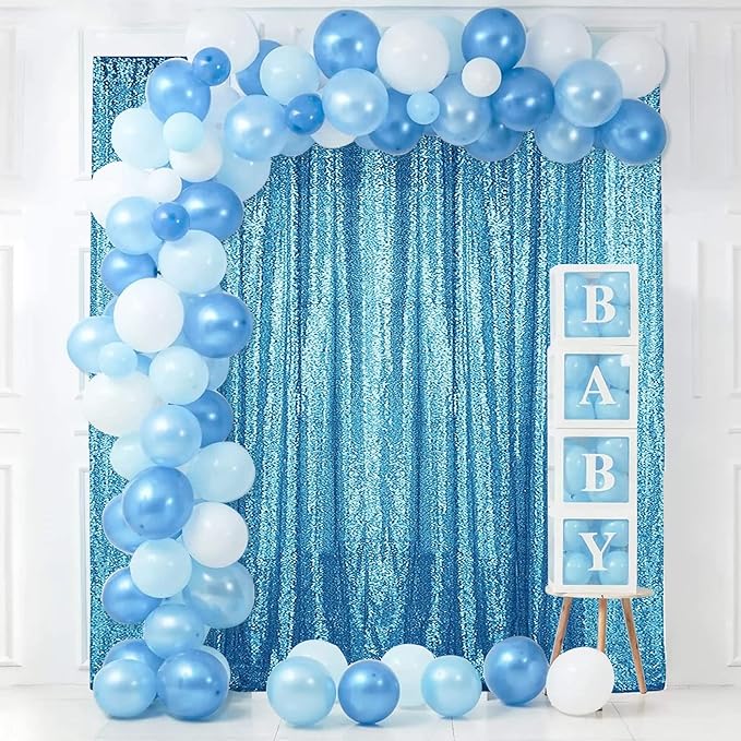Sugargirl Turquoise Sequin Backdrop Curtain 2 Panels 2FTx8FT Glitter Turquoise - Image 2