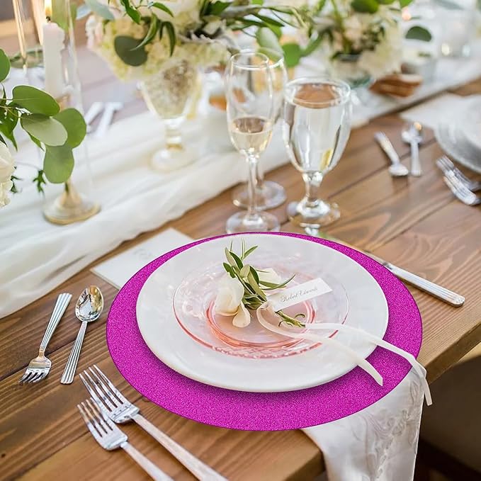 50 Pieces Hot Pink Glitter Paper Place Mats Sparkle 14'' Round Disposable Table - Image 7
