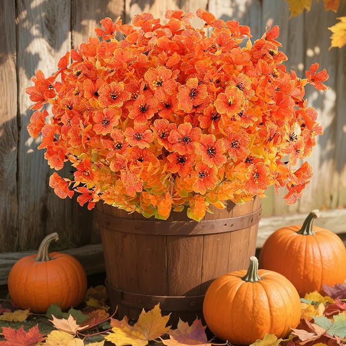 AmyHomie 16 Bundles Orange Artificial Fall Flowers by AmyHomie
