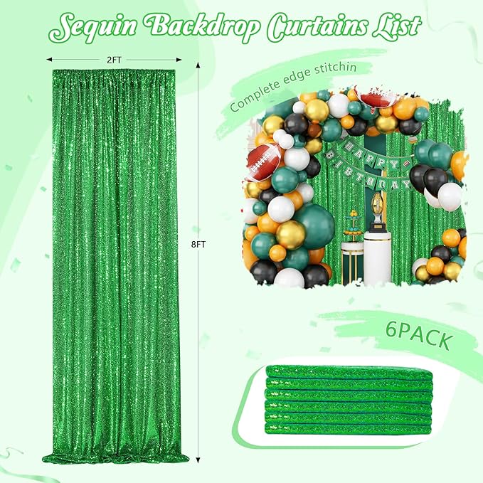 Sequin Backdrop Curtains 6 Packs 2ftx8ft Green Photo Background Drapes - Image 2