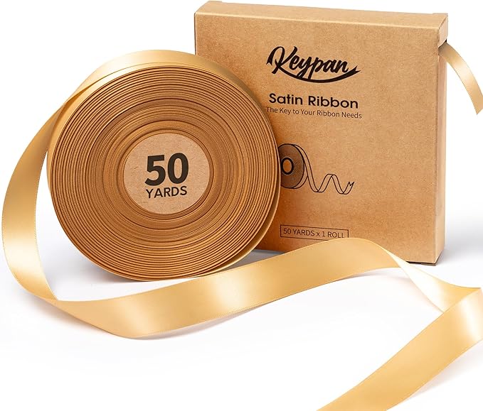 Champagne Satin Ribbon 7/8 Inch 50 Yards Double-Faced Polyester Ribbons by Keypan