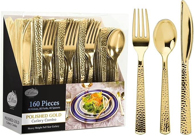 Plastic Cutlery Silverware Extra Heavyweight Disposable Flatware, Full Size by Lillian