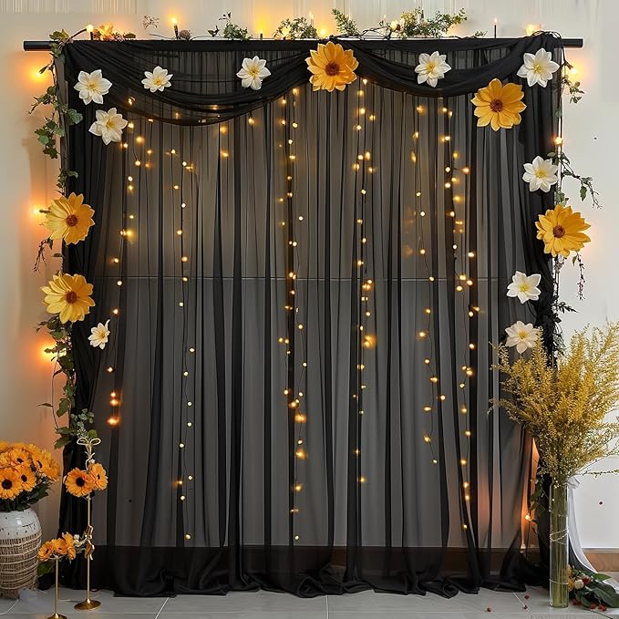 10ft x 10ft Black Backdrop Curtains, Wrinkle-Free Sheer Chiffon Fabric Photo - Image 7