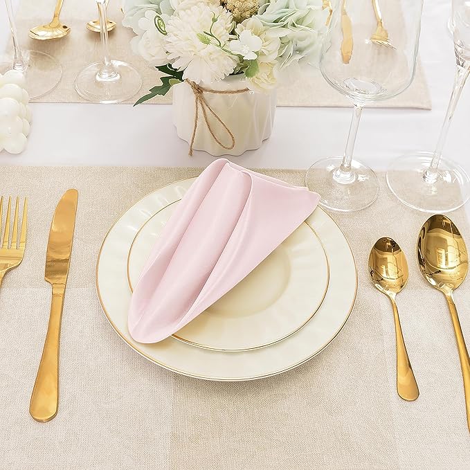 12 Pieces Light Pink Satin Napkins, Silky Soft Smooth Washable Napkins - Image 4