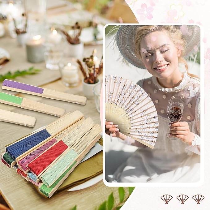 80 Pieces Paper Hand Fan and Organza Hand Fan Bags Bamboo Folded Hand Fan Paper - Image 6