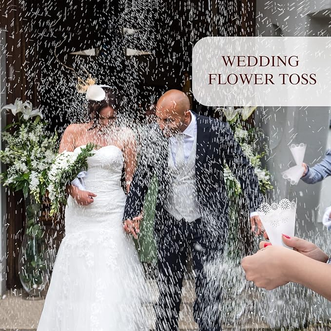 Yinsun 60pcs Wedding Confetti Cones White Hollow Paper Cone, Flower Pattern - Image 7