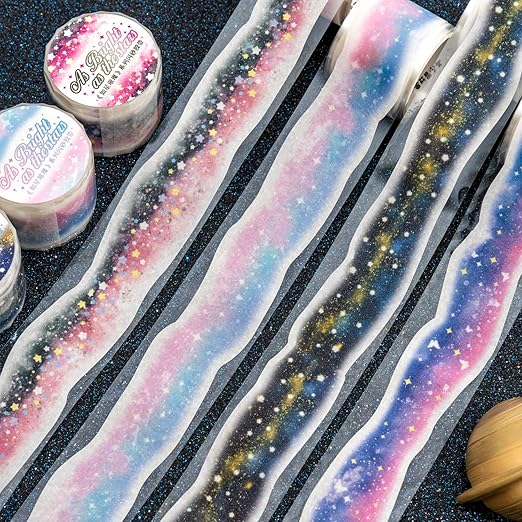 Galaxy-Themed Washi Tape Set, 4 Rolls of Decorative Glitter Tapes - Image 4