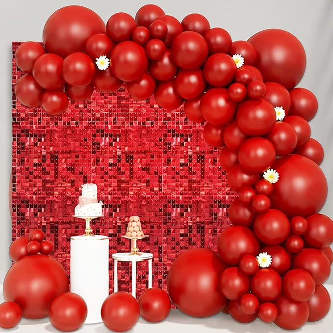 12PCS Red Shimmer Wall Backdrop, Laser Square Sequin Photo Backdrops Panel - Image 4