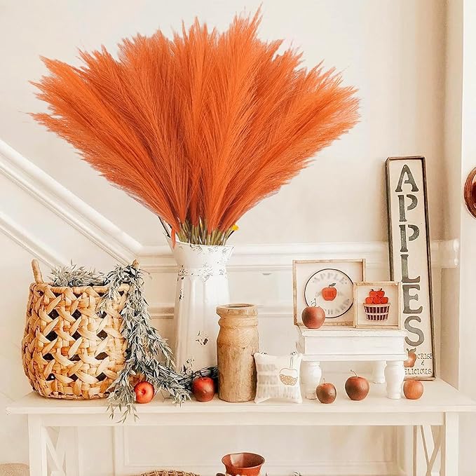 50pcs Burnt Orange Faux Pampas Grass Decor, 21.6" Short Artificial Fall Pompous - Image 2