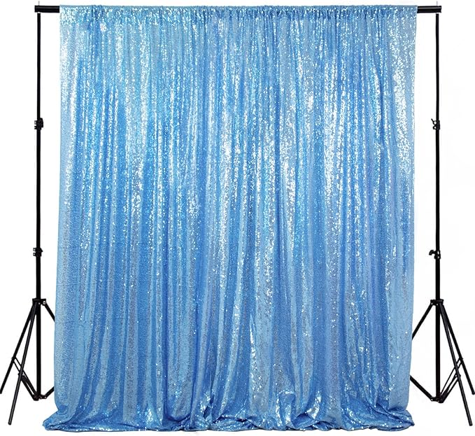 ShiDianYi Sequin Backdrop Baby Blue Sequin Photo Backdrop 4FT X 6FT Wedding by ShiDianYi