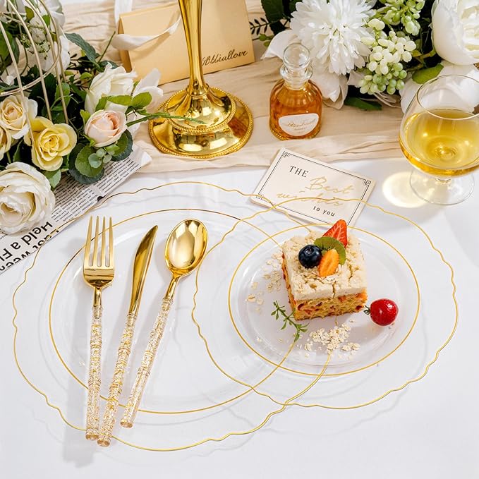 Liacere 150PCS Clear Gold Plastic Plates - Image 6