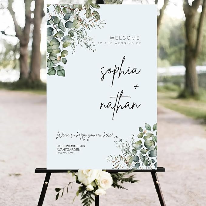 Wedding welcome sign, Modern greenery eucalyptus wedding sign - Image 4