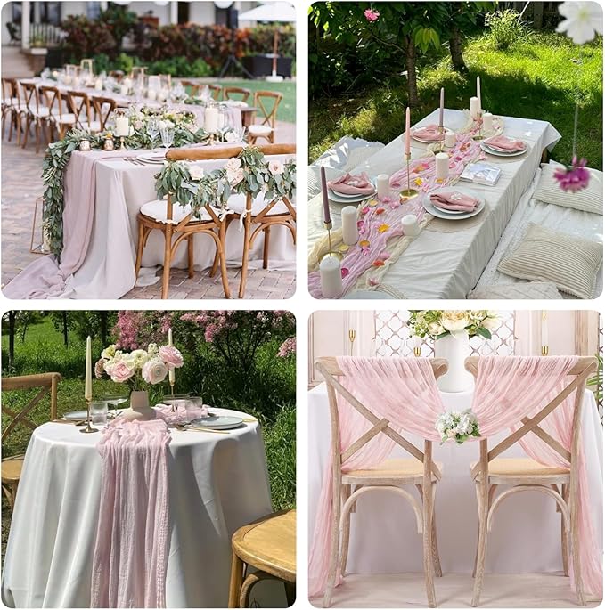 Sioloc 10 Pack Light Pink Cheesecloth Table Runner Fall Autumn Decor - Image 5