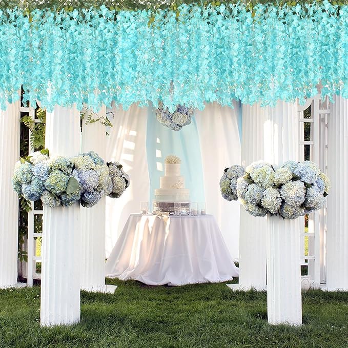 24 Pack Teal Wisteria Hanging Flowers, 3.4 Ft Fake Hanging Flowers, Artificial - Image 5