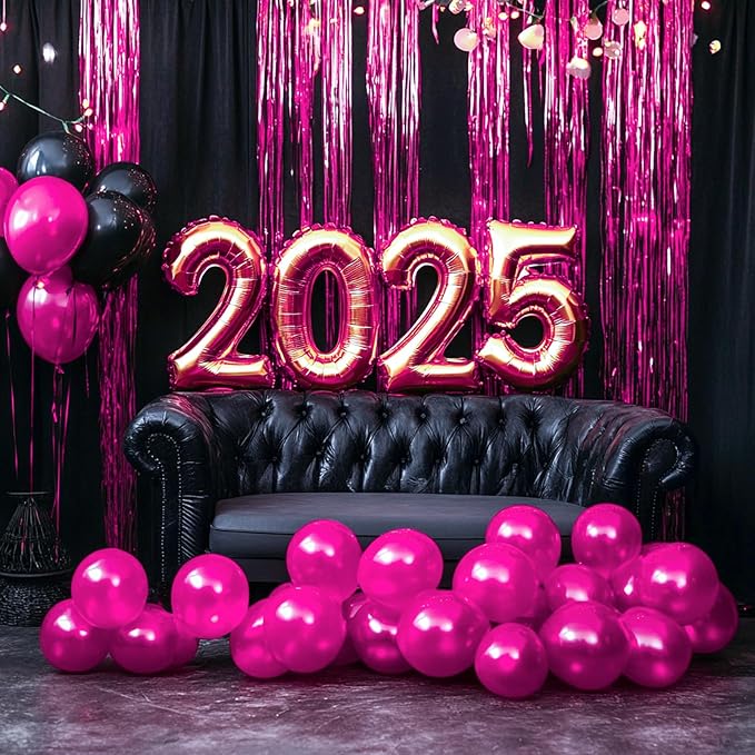 PartyWoo Hot Pink Foil Fringe Curtain Red Rose Streamers 3pcs 8.2ft Magenta - Image 5
