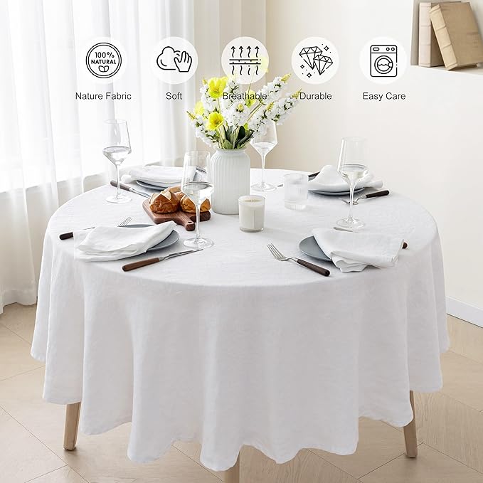 100% Pure French Linen Tablecloths, 90Inches Round Table Clothes - Image 4