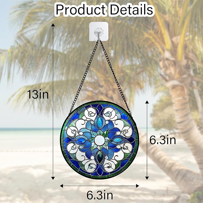 Stained Glass Window Hanging, Boho Style Sun Catchers Diamond Glass Panel - Image 3