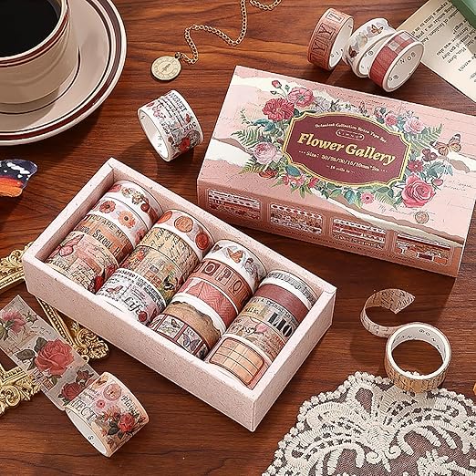 18 Rolls Washi Tape Set for Crafts and Journaling DIY Vintage Floral Tape - Image 2