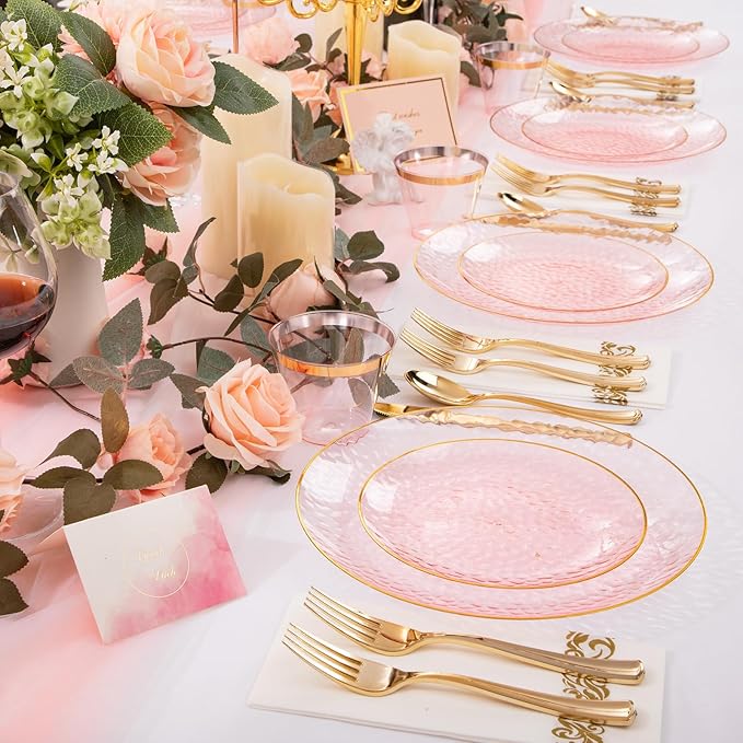 Rubtlamp 350 Pcs Clear Pink Plastic Plates, Disposable Plates - Image 6