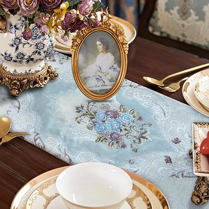 HeMiaor Chenille Luxury Table Runner Jacquard Textured Design - Image 5